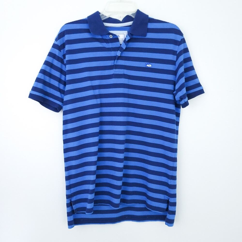 Southern Tide Classic Fit Polo Small Men Blue Stripe TShirt Pima Cotton Collared